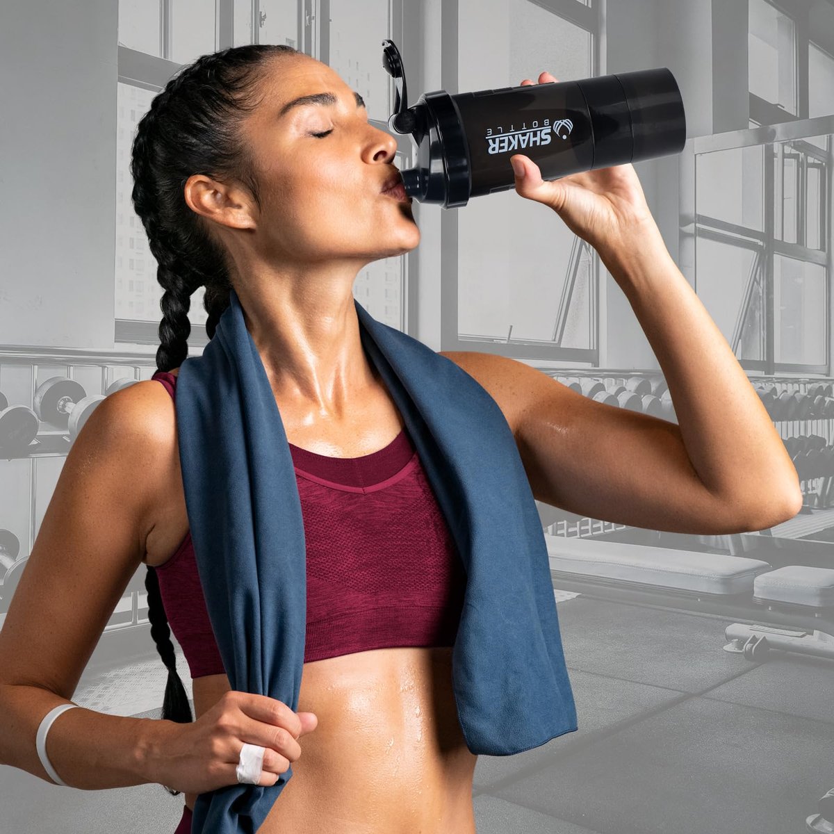 XTK Shaker Flasche 16OZ – Protein Shaker mit Pulverbehälter & Pillen-Organizer, BPA-frei, Schwarz