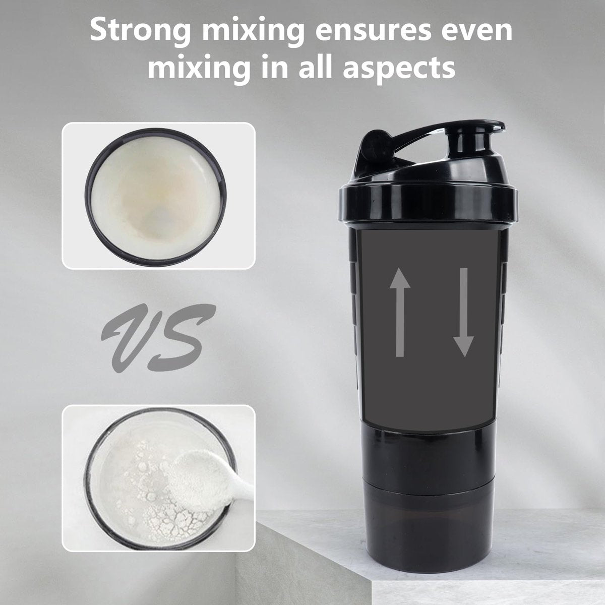 XTK Shaker Flasche 16OZ – Protein Shaker mit Pulverbehälter & Pillen-Organizer, BPA-frei, Schwarz