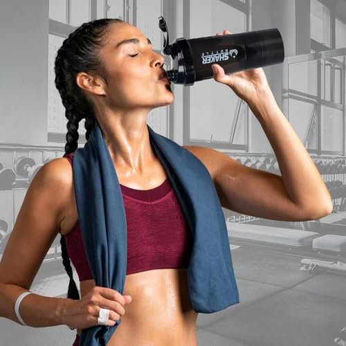 XTK Shaker Flasche 16OZ – Protein Shaker mit Pulverbehälter & Pillen-Organizer, BPA-frei, Schwarz