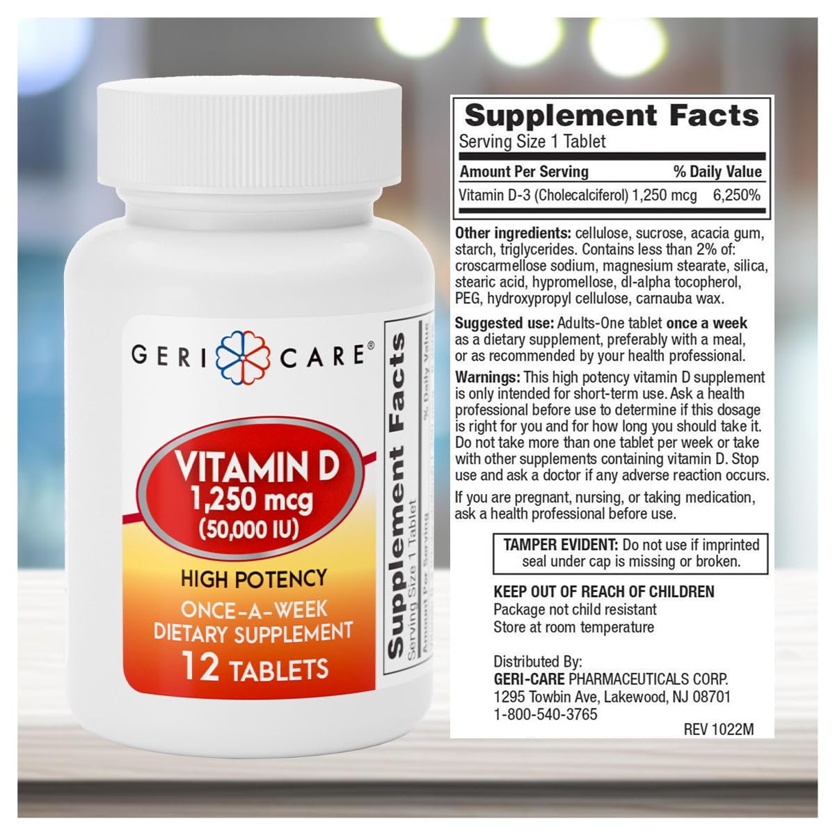 GeriCare Vitamin D 1.250 mcg (50.000 IE) Hochdosiert - Unterstützt Knochendichte, Muskelgesundheit, Immunfunktion und Kalziumaufnahme - Einmal wöchentliches Nahrungsergänzungsmittel - 12 Kapseln