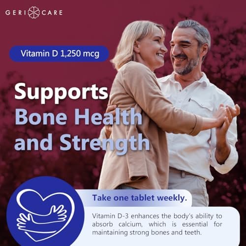 GeriCare Vitamin D 1.250 mcg (50.000 IE) Hochdosiert – Unterstützt Knochendichte, Muskelgesundheit, Immunfunktion und Kalziumaufnahme – Einmal wöchentliches Nahrungsergänzungsmittel, 12 Kapseln (2er-Pack)