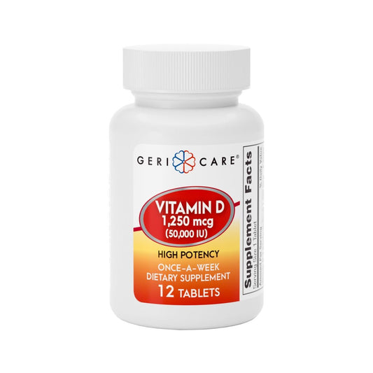 GeriCare Vitamin D 1.250 mcg (50.000 IE) Hochdosiert - Unterstützt Knochendichte, Muskelgesundheit, Immunfunktion und Kalziumaufnahme - Einmal wöchentliches Nahrungsergänzungsmittel - 12 Kapseln