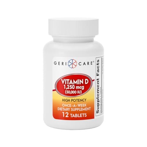 GeriCare Vitamin D 1.250 mcg (50.000 IE) Hochdosiert - Unterstützt Knochendichte, Muskelgesundheit, Immunfunktion und Kalziumaufnahme - Einmal wöchentliches Nahrungsergänzungsmittel - 12 Kapseln