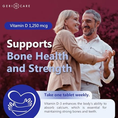 GeriCare Vitamin D 1.250 mcg (50.000 IE) Hochdosiert – Unterstützt Knochendichte, Muskelgesundheit, Immunfunktion und Kalziumaufnahme – Einmal wöchentliches Nahrungsergänzungsmittel, 12 Kapseln (2er-Pack)