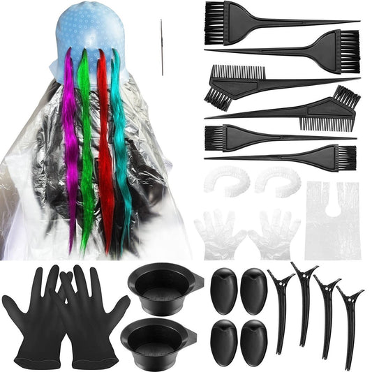 24-teiliges Silikon-Highlight-Set für Color-Haar, wiederverwendbare Strähnchenkappen mit Haken & Salon-Haarfärbe-Werkzeugset für Damen und Herren