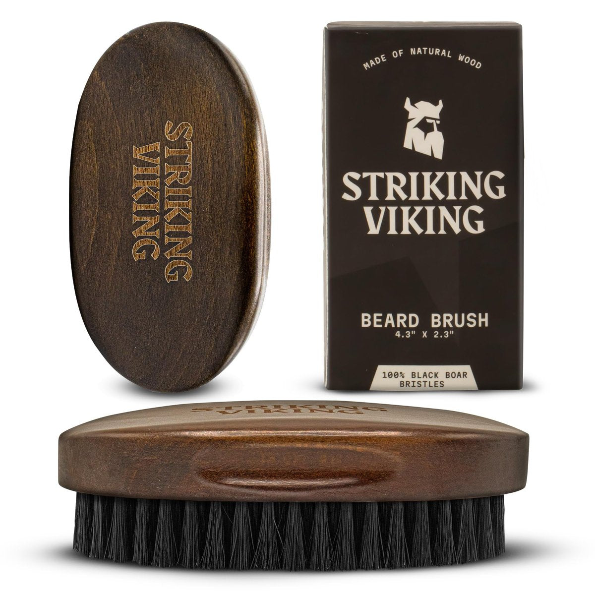 Striking Viking Bartbürste für Männer – 4,3 Zoll Buchenholzgriff, Braun – Wildschweinborsten-Bartbürste & Pflegebürste – Reisegröße Taschenpfleger