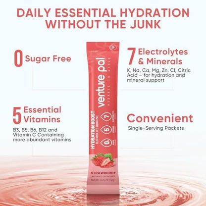 Venture Pal Sugar Free Electrolytes Powder Packets – Flüssige Tägliche IV Hydration Packets | Sofortige Hydratation & Party Erholung | 5 Vitamine & 7 Elektrolyte | Zertifiziert Vegan, Keto, Non-GMO | 16 Sticks