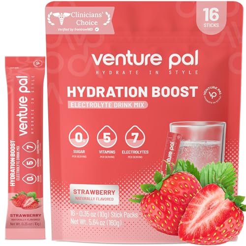 Venture Pal Sugar Free Electrolytes Powder Packets – Flüssige Tägliche IV Hydration Packets | Sofortige Hydratation & Party Erholung | 5 Vitamine & 7 Elektrolyte | Zertifiziert Vegan, Keto, Non-GMO | 16 Sticks