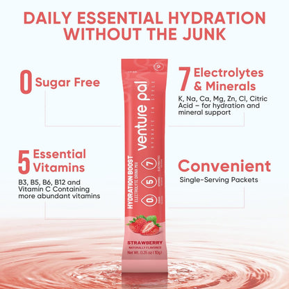 Venture Pal Sugar Free Electrolytes Powder Packets – Flüssige Tägliche IV Hydration Packets | Sofortige Hydratation & Party Erholung | 5 Vitamine & 7 Elektrolyte | Zertifiziert Vegan, Keto, Non-GMO | 16 Sticks