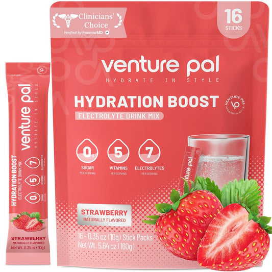 Venture Pal Sugar Free Electrolytes Powder Packets – Flüssige Tägliche IV Hydration Packets | Sofortige Hydratation & Party Erholung | 5 Vitamine & 7 Elektrolyte | Zertifiziert Vegan, Keto, Non-GMO | 16 Sticks