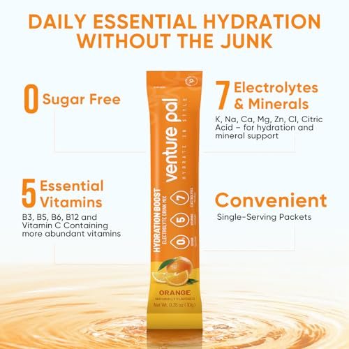 Venture Pal Zuckerfreie Elektrolyte Pulver Beutel - Flüssige tägliche IV Hydratation Packungen | Sofortige Hydratation & Party Erholung | 5 Vitamine & 7 Elektrolyte | Zertifiziert Vegan, Keto, Nicht-GVO | 16 Sticks