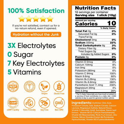 Venture Pal Zuckerfreie Elektrolyte Pulver Beutel - Flüssige tägliche IV Hydratation Packungen | Sofortige Hydratation & Party Erholung | 5 Vitamine & 7 Elektrolyte | Zertifiziert Vegan, Keto, Nicht-GVO | 16 Sticks