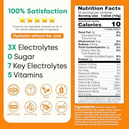 Venture Pal Zuckerfreie Elektrolyte Pulver Beutel - Flüssige tägliche IV Hydratation Packungen | Sofortige Hydratation & Party Erholung | 5 Vitamine & 7 Elektrolyte | Zertifiziert Vegan, Keto, Nicht-GVO | 16 Sticks