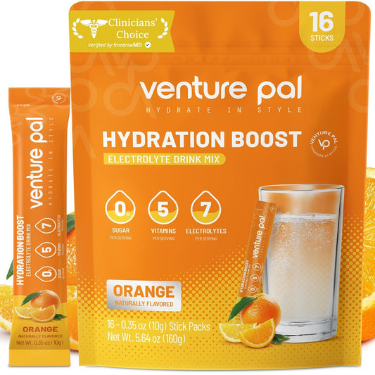 Venture Pal Zuckerfreie Elektrolyte Pulver Beutel - Flüssige tägliche IV Hydratation Packungen | Sofortige Hydratation & Party Erholung | 5 Vitamine & 7 Elektrolyte | Zertifiziert Vegan, Keto, Nicht-GVO | 16 Sticks