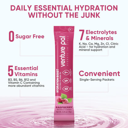 Venture Pal Zuckerfreie Elektrolyte Pulverbeutel – Flüssige IV Hydration Packets für sofortige Hydration & Party Recovery | 5 Vitamine & 7 Elektrolyte | Zertifiziert Vegan, Keto, Non-GMO | 16 Sticks
