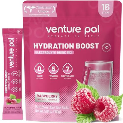 Venture Pal Zuckerfreie Elektrolyte Pulverbeutel – Flüssige IV Hydration Packets für sofortige Hydration & Party Recovery | 5 Vitamine & 7 Elektrolyte | Zertifiziert Vegan, Keto, Non-GMO | 16 Sticks