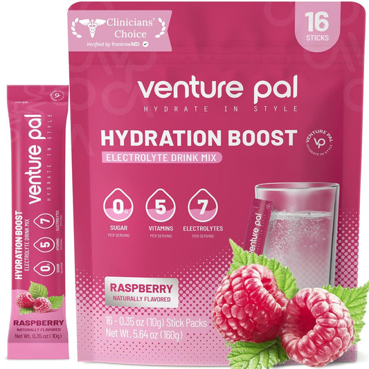 Venture Pal Zuckerfreie Elektrolyte Pulverbeutel – Flüssige IV Hydration Packets für sofortige Hydration & Party Recovery | 5 Vitamine & 7 Elektrolyte | Zertifiziert Vegan, Keto, Non-GMO | 16 Sticks