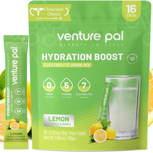 Venture Pal Zuckerfreie Elektrolyt-Pulver-Päckchen - Flüssige tägliche IV Hydratationspäckchen | Sofortige Hydratation & Party-Erholung | 5 Vitamine & 7 Elektrolyte | Zertifiziert vegan, keto, nicht-GVO | 16 Sticks