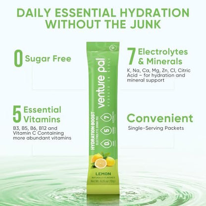Venture Pal Zuckerfreie Elektrolyt-Pulver-Päckchen - Flüssige tägliche IV Hydratationspäckchen | Sofortige Hydratation & Party-Erholung | 5 Vitamine & 7 Elektrolyte | Zertifiziert vegan, keto, nicht-GVO | 16 Sticks
