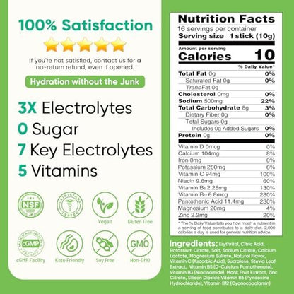 Venture Pal Zuckerfreie Elektrolyt-Pulver-Päckchen - Flüssige tägliche IV Hydratationspäckchen | Sofortige Hydratation & Party-Erholung | 5 Vitamine & 7 Elektrolyte | Zertifiziert vegan, keto, nicht-GVO | 16 Sticks