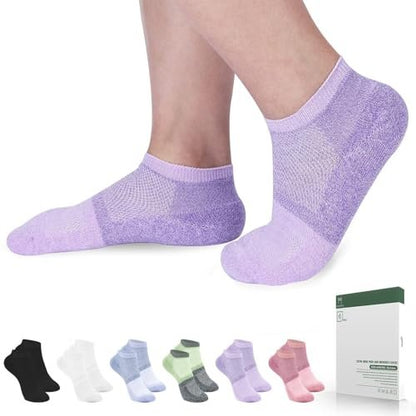 Bulinlulu Diabetikersocken für Damen und Herren, 6 Paar Niedrige Nahtlose Diabetikersocken, Nicht Einschnürende Knöchelsocken für Damen Größe 6-9 | 9-11, Weite Socken (Medium, Helle Farben - 6 Paare)