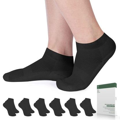 Bulinlulu Diabetikersocken für Damen und Herren – 6 Paar Bambus-Viskose, nicht einschnürend, niedrige Socken, Größe 6-9 & 9-11 (Schwarz, Medium)