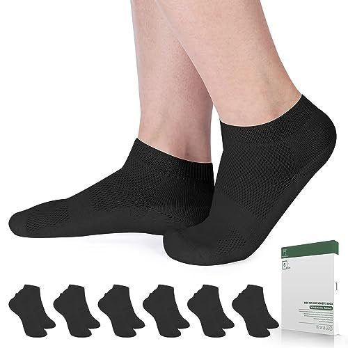 Bulinlulu Diabetikersocken für Damen und Herren – 6 Paar Bambus-Viskose, nicht einschnürend, niedrige Socken, Größe 6-9 & 9-11 (Schwarz, Medium)