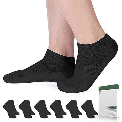 Bulinlulu Diabetikersocken für Damen und Herren – 6 Paar Bambus-Viskose, nicht einschnürend, niedrige Socken, Größe 6-9 & 9-11 (Schwarz, Medium)