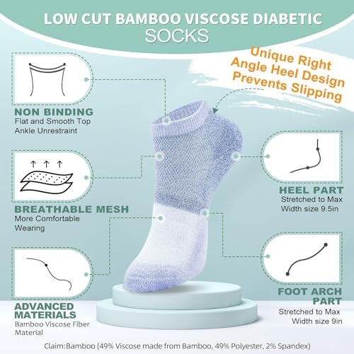 Bulinlulu Diabetikersocken für Damen und Herren – 6 Paar Bambus-Viskose, nicht einschnürend, niedrige Socken, Größe 6-9 & 9-11 (Schwarz, Medium)