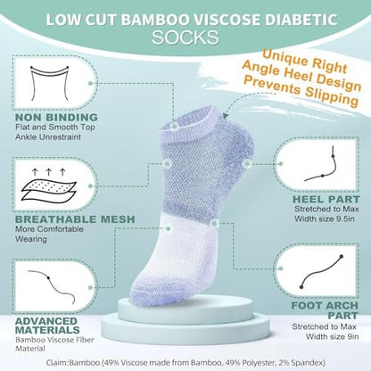 Bulinlulu Diabetikersocken für Damen und Herren – 6 Paar Bambus-Viskose, nicht einschnürend, niedrige Socken, Größe 6-9 & 9-11 (Schwarz, Medium)