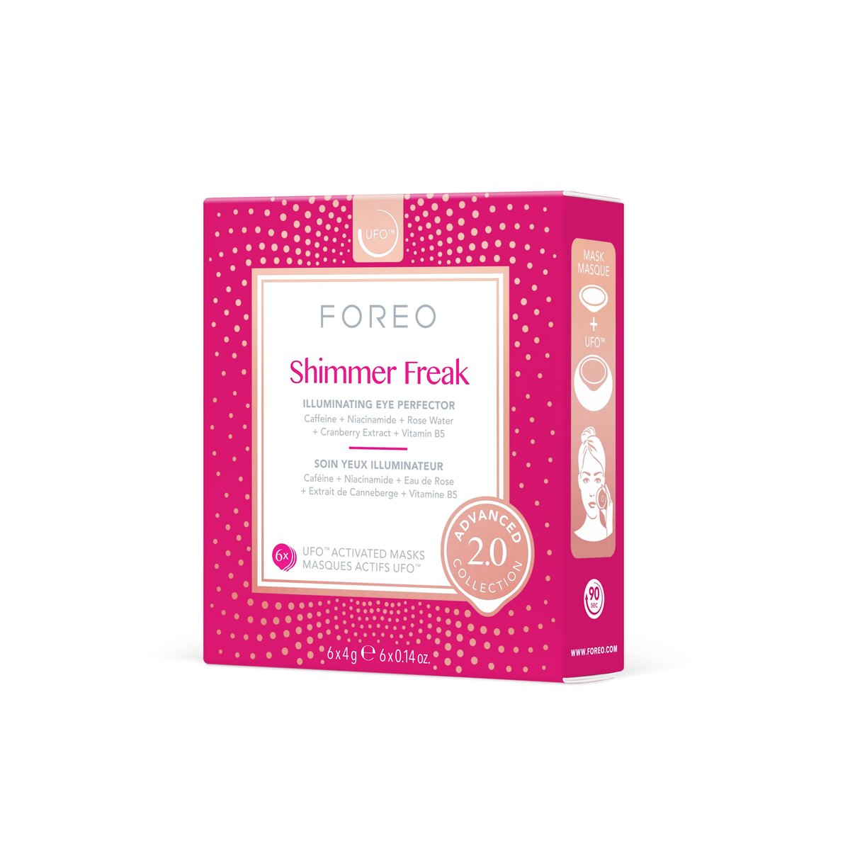 FOREO Shimmer Freak Advanced Collection 2.0 UFO-aktivierte Gesichtsmaske – Augenpartie aufhellend – Rosenwasser & Niacinamid – alle Hauttypen – gegen Fältchen & Schwellungen – 6 Stück