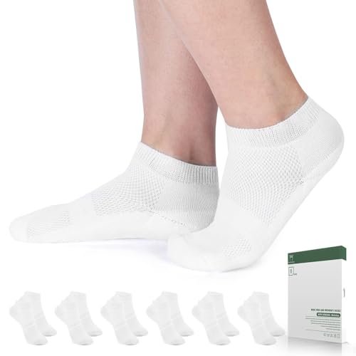 Bulinlulu Diabetikersocken für Damen und Herren – 6 Paar Bambus-Viskose, nicht einschnürend, Knöchellang, Niedrige Socken, Größe 6-9 9-11 (Weiß, Large)