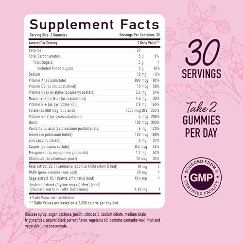 SMNutrition Menopause Support Gummis – Hormonbalance, Hitzewallungen, Nachtschweiß, Stimmungsschwankungen & Blähungen – mit Phytoöstrogen Soja, Vitamin D3, PABA, Biotin – Vegetarisch, Glutenfrei – 60 Stück