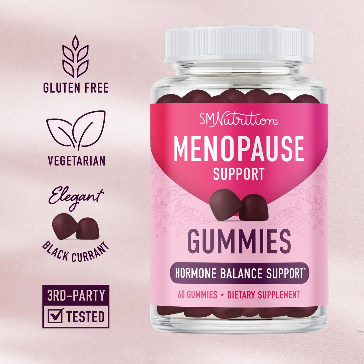SMNutrition Menopause Support Gummis – Hormonbalance, Hitzewallungen, Nachtschweiß, Stimmungsschwankungen & Blähungen – mit Phytoöstrogen Soja, Vitamin D3, PABA, Biotin – Vegetarisch, Glutenfrei – 60 Stück