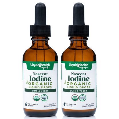 LIQUIDHEALTH USDA Bio-Jod Tropfen, reines Jod Nahrungsergänzungsmittel für Schilddrüsen- & Immununterstützung, Energiespender - Hergestellt in USA, Vegan, Farblos, Geschmacksneutral (2er Pack)