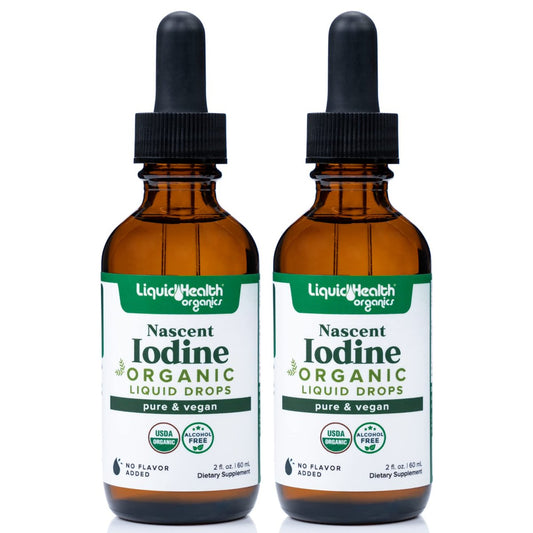LIQUIDHEALTH USDA Bio-Jod Tropfen, reines Jod Nahrungsergänzungsmittel für Schilddrüsen- & Immununterstützung, Energiespender - Hergestellt in USA, Vegan, Farblos, Geschmacksneutral (2er Pack)