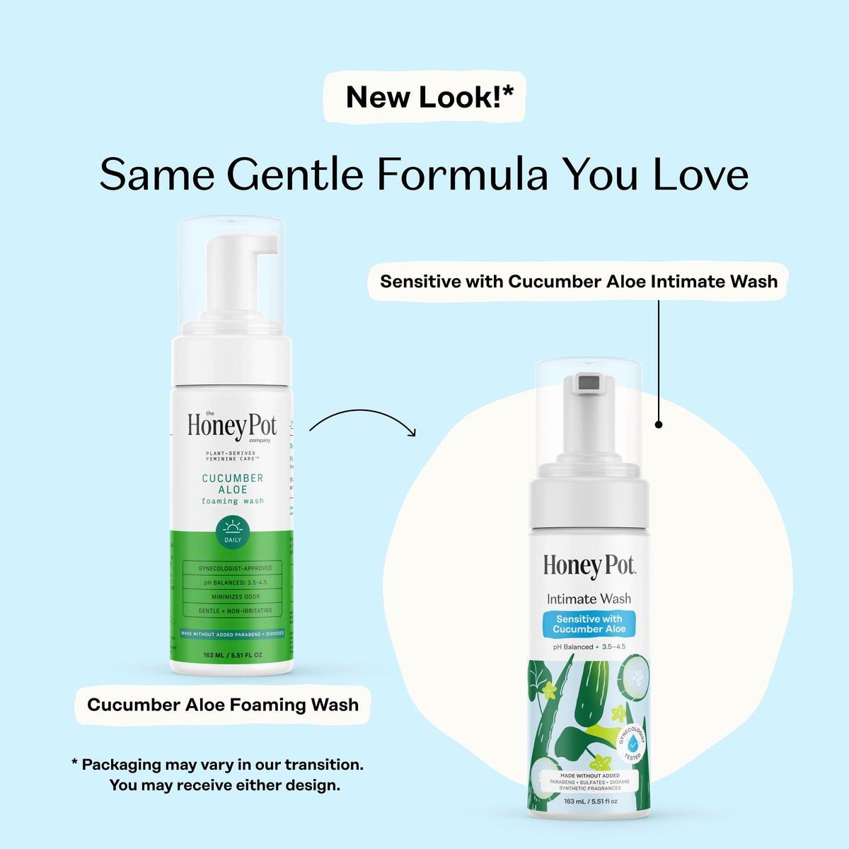 The Honey Pot Company - Intimwaschgel - mit Kräuterextrakten - für empfindliche Hauttypen - pH-ausgeglichene, pflanzliche Hygiene - Sensitiv mit Gurke & Aloe Vera - 163 ml