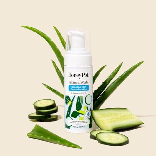 The Honey Pot Company - Intimwaschgel - mit Kräuterextrakten - für empfindliche Hauttypen - pH-ausgeglichene, pflanzliche Hygiene - Sensitiv mit Gurke & Aloe Vera - 163 ml