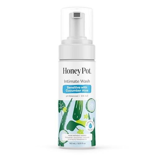 The Honey Pot Company - Intimwaschgel - mit Kräuterextrakten - für empfindliche Hauttypen - pH-ausgeglichene, pflanzliche Hygiene - Sensitiv mit Gurke & Aloe Vera - 163 ml