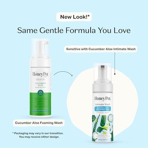 The Honey Pot Company - Intimwaschgel - mit Kräuterextrakten - für empfindliche Hauttypen - pH-ausgeglichene, pflanzliche Hygiene - Sensitiv mit Gurke & Aloe Vera - 163 ml