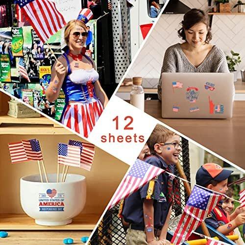 50 Stück 4. Juli Tattoos für Kinder und Erwachsene – 12 Bögen patriotische temporäre Tattoo-Aufkleber für USA Labour Day, Memorial Day, Partygeschenke und Dekorationen