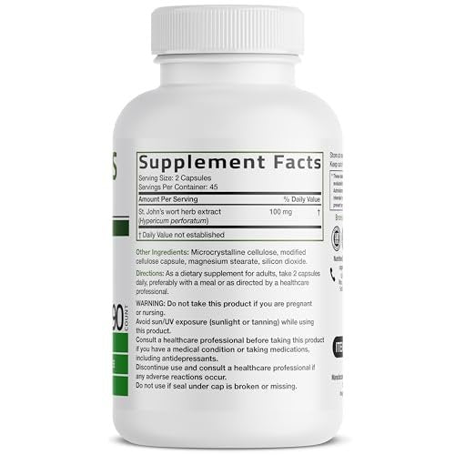 Bronson Johanniskraut 700 mg pro Portion Hypericum Perforatum Unterstützt eine positive Stimmung - Non-GMO, 90 Kapseln