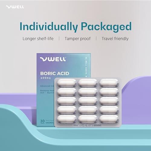 VWELL Borsäure Vaginalzäpfchen – Homöopathische Lösung für ausgewogenen Vaginal-pH und gesundes Mikrobiom – Ärzteempfohlen (30 Stück, Einheitsgröße)