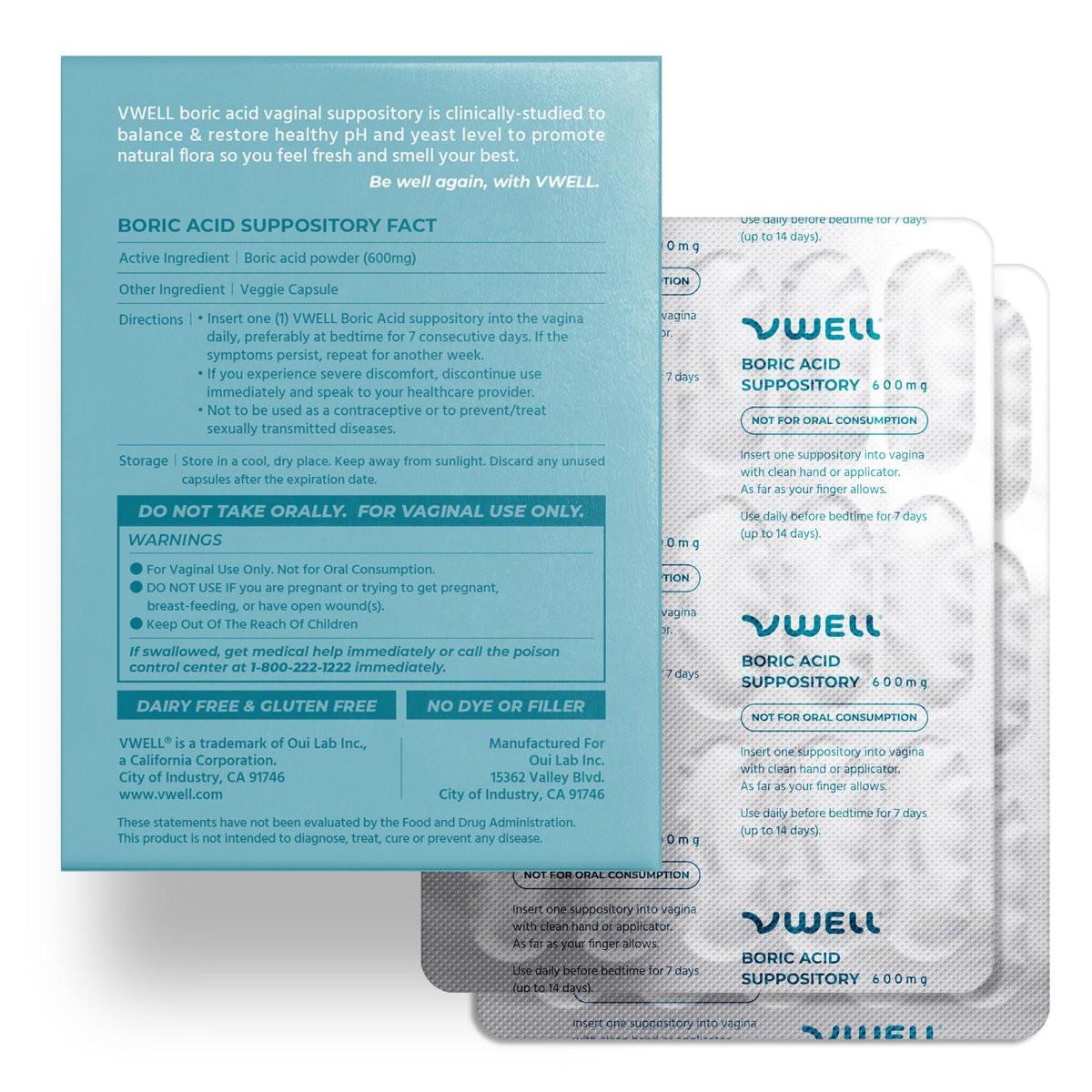 VWELL Borsäure Vaginalzäpfchen – Homöopathische Lösung für ausgewogenen Vaginal-pH und gesundes Mikrobiom – Ärzteempfohlen (30 Stück, Einheitsgröße)