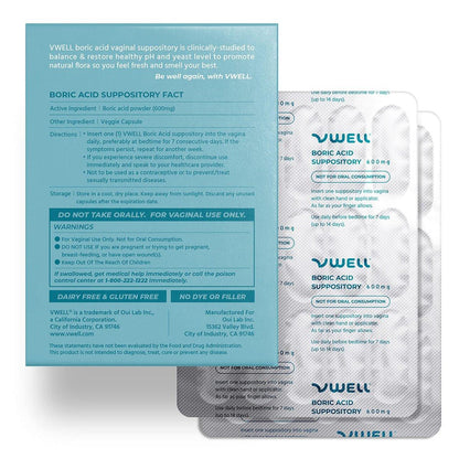 VWELL Borsäure Vaginalzäpfchen – Homöopathische Lösung für ausgewogenen Vaginal-pH und gesundes Mikrobiom – Ärzteempfohlen (30 Stück, Einheitsgröße)