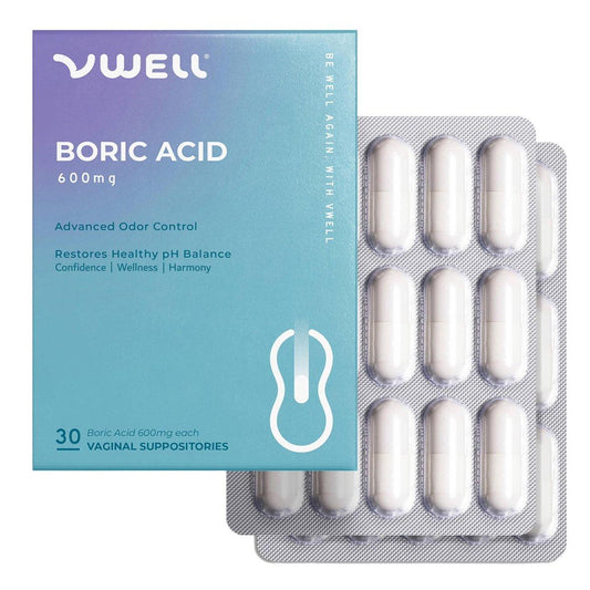 VWELL Borsäure Vaginalzäpfchen – Homöopathische Lösung für ausgewogenen Vaginal-pH und gesundes Mikrobiom – Ärzteempfohlen (30 Stück, Einheitsgröße)