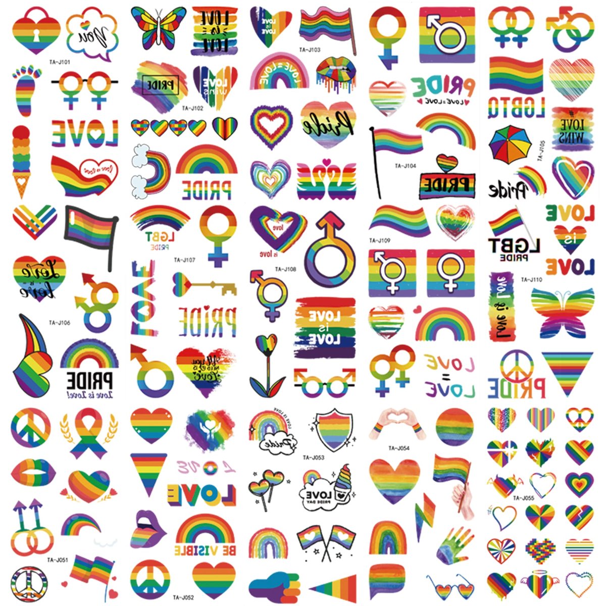 200+ Pcs Pride Tattoos – 20 Blätter wasserfeste Regenbogen-Tätowierungen für LGBTQ+-Feierlichkeiten