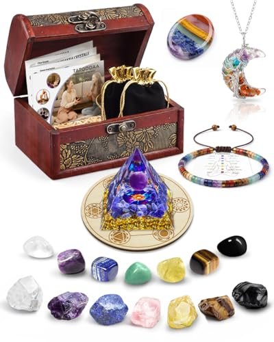 Kristalle und Heilsteine Set - Chakra Kristalle Geschenk für Frauen, Daumen-Worry Stones, Chakra Armbänder, 7 Chakra Steine Set, Orgon Pyramide für positive Energiebalance, Geburtstagsgeschenke für Frauen