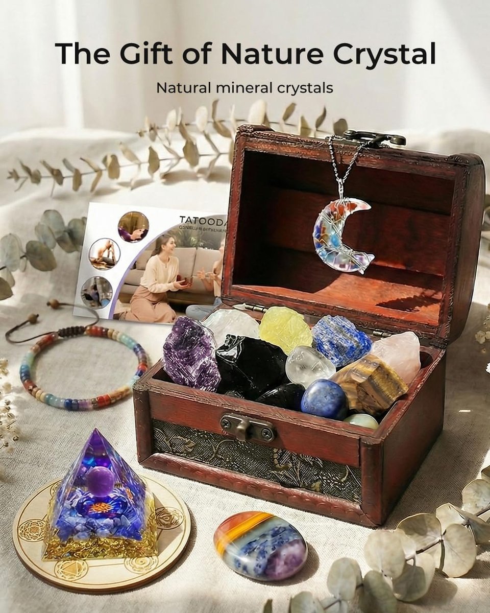 Kristalle und Heilsteine Set - Chakra Kristalle Geschenk für Frauen, Daumen-Worry Stones, Chakra Armbänder, 7 Chakra Steine Set, Orgon Pyramide für positive Energiebalance, Geburtstagsgeschenke für Frauen