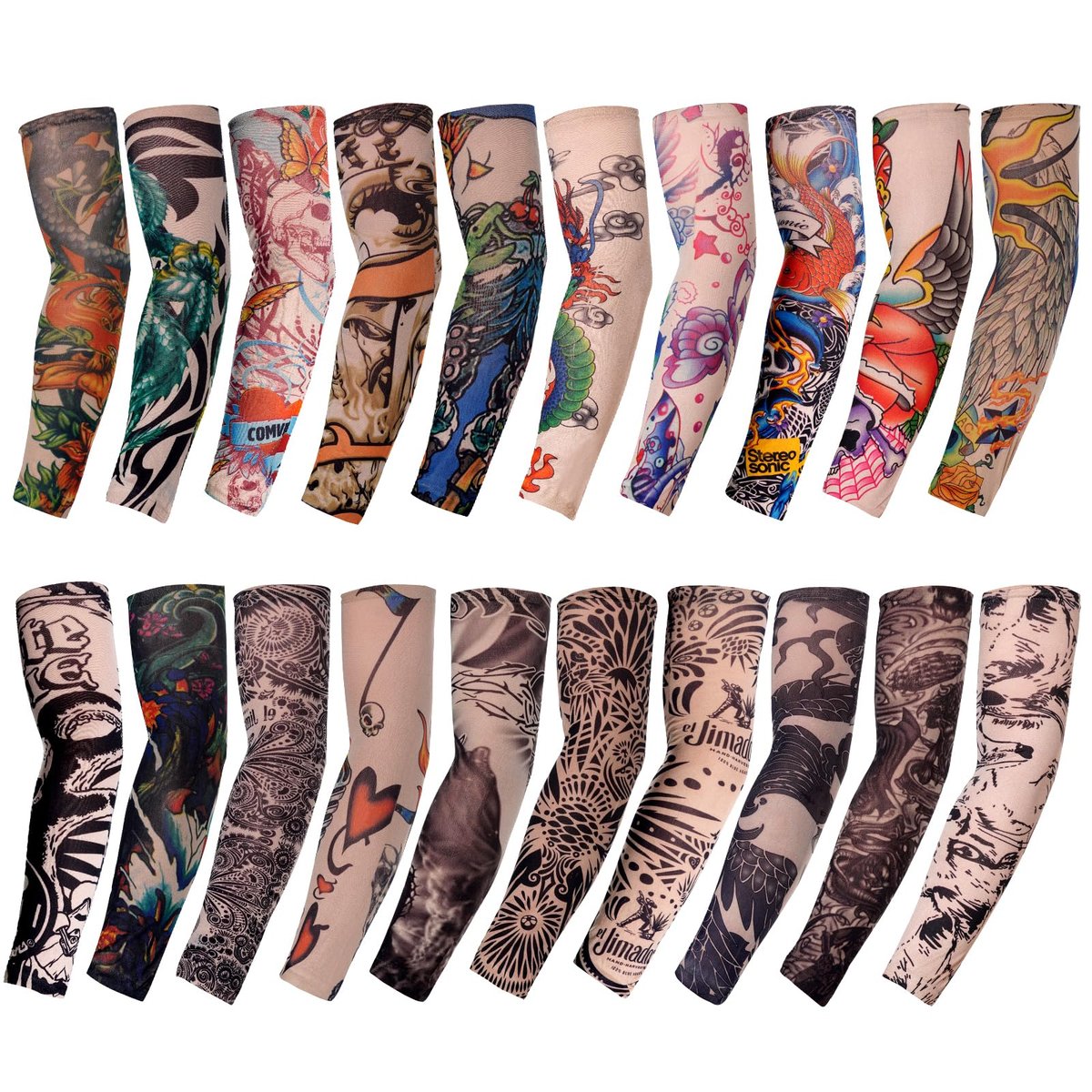 HOVEOX 20 Stück Temporäre Tattoo Arm Sleeves – Fälschung Tattoo Ärmel Abdeckung Sonnenschutz Strümpfe Zubehör (Muster 1)